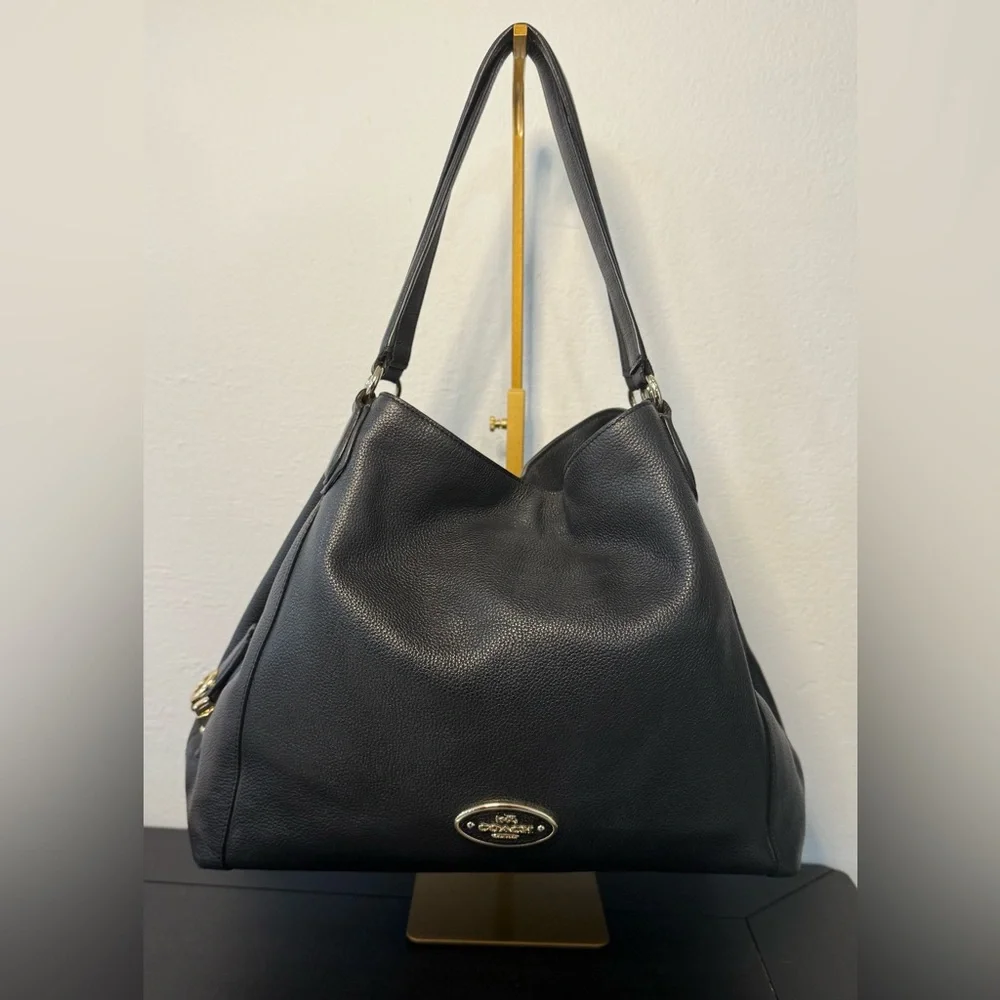 Coach Kristin Black Pebbled Leather Zip Hobo Bag - Gold Hardwared - Style 33547